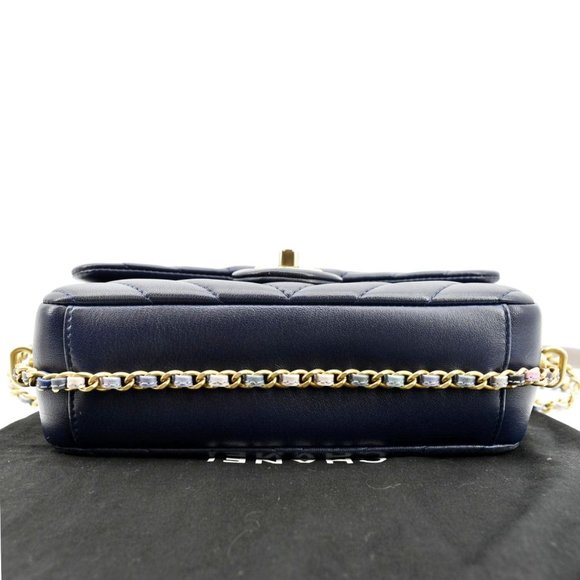 CHANEL  Mini Rectangular Flap Chevron Leather Crossbody Bag Navy Blue - Picture 10 of 12